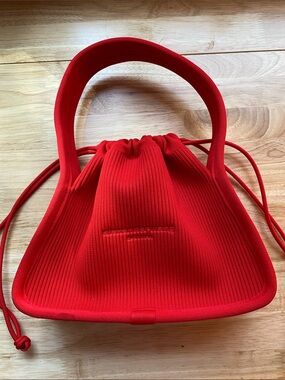 Alexander Wang Tomato Red Ribbed Nylon Drawstring Small Hand Bag